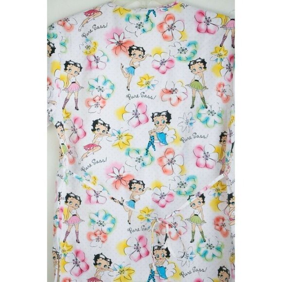 Betty Boop " Pure Sass" Cartoon Colourful Scrub Top w Pockets cotton XS - Picture 7 of 8